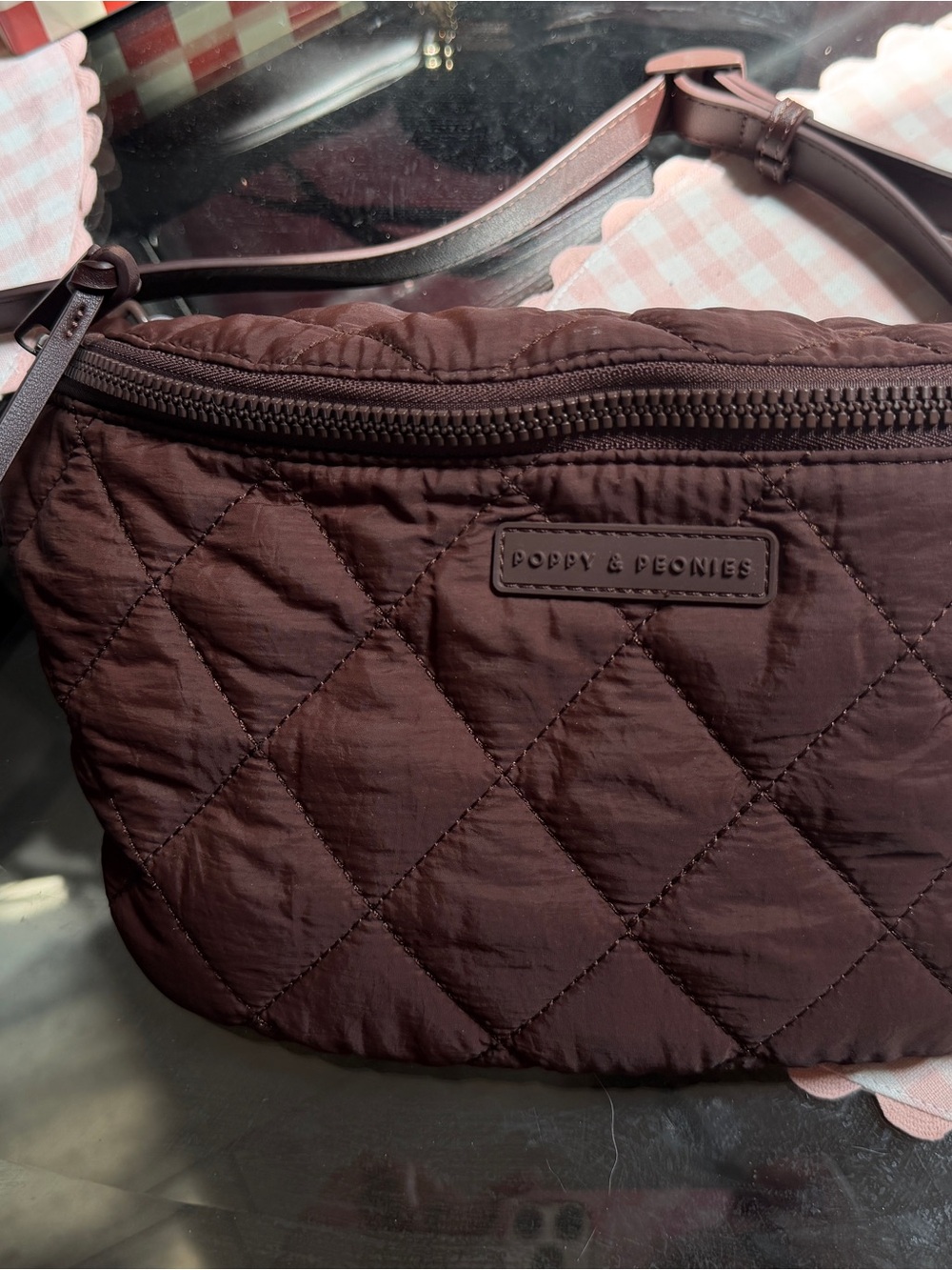 Poppy & Peonies Quilted Crossbody Bag - Brown
